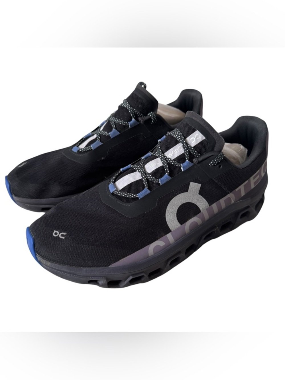 On Running Cloudmonster Running Shoes Men’s Size 14 Lace Up Sneakers Black Blue